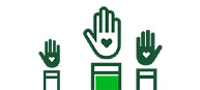 Icône de trois mains levées avec un cœur dans chaque paume
