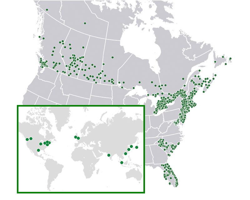 Illustrative maps of TD locations across North America and globally