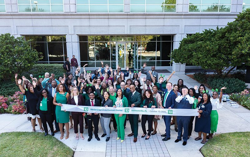 TD employees cheering in front of Florida Contact Centre