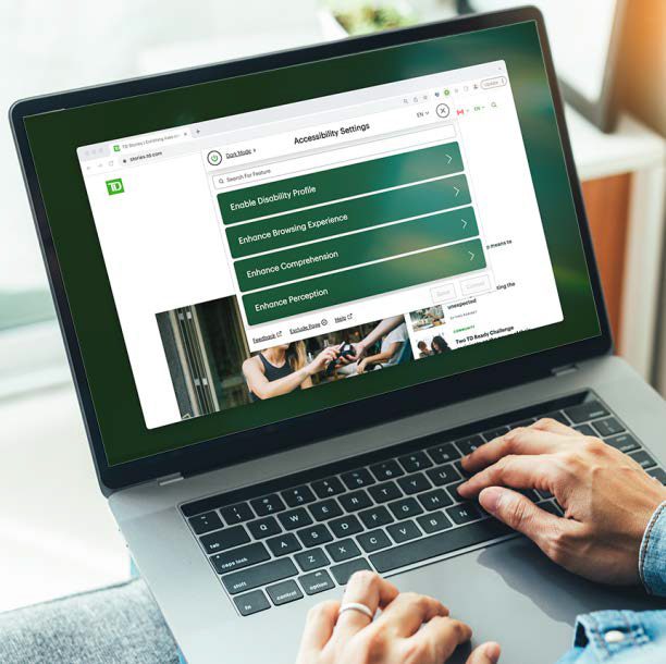 Laptop showing TD Accessibility Adapter browser extension