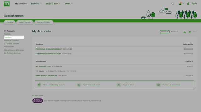 How to transfer money from TD Bank US to TD Canada on EasyWeb