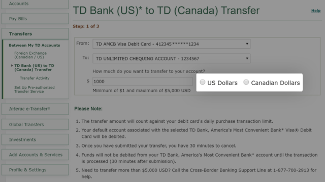 Td bank exchange sale rate