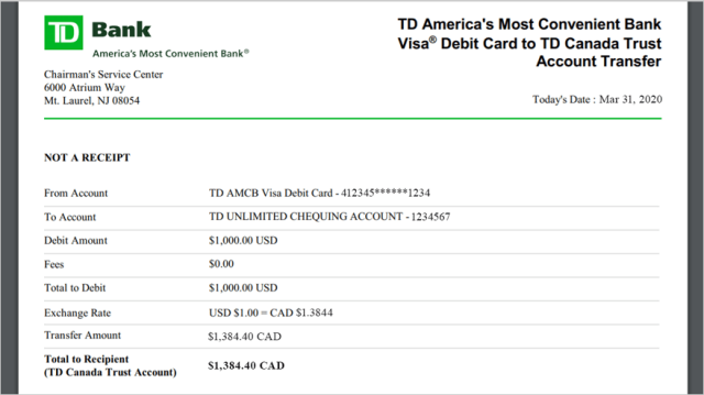 How to transfer money from TD Bank US to TD Canada on EasyWeb