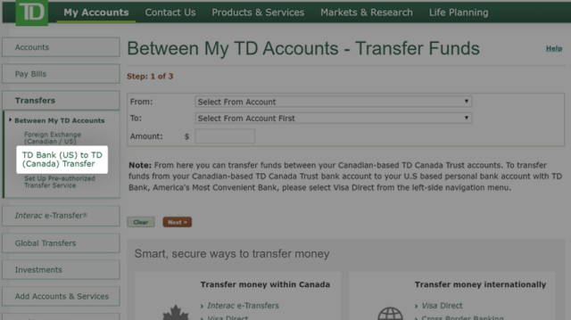Transfer money from us to canada sale