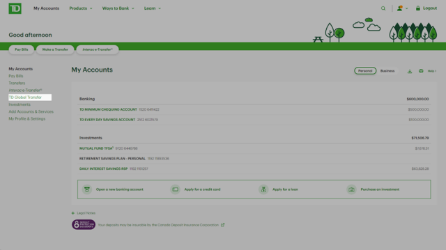 Td wire transfer store