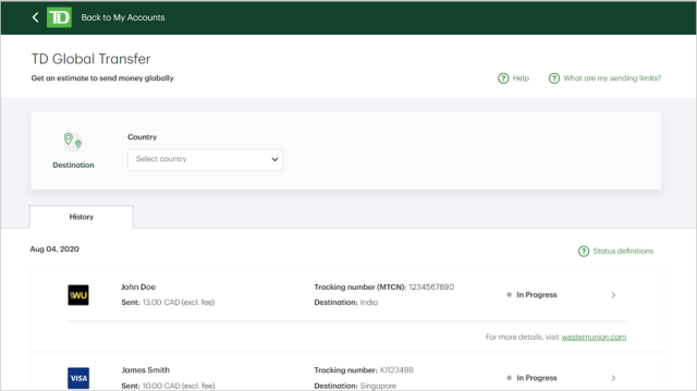 Td bank 2025 wire transfer