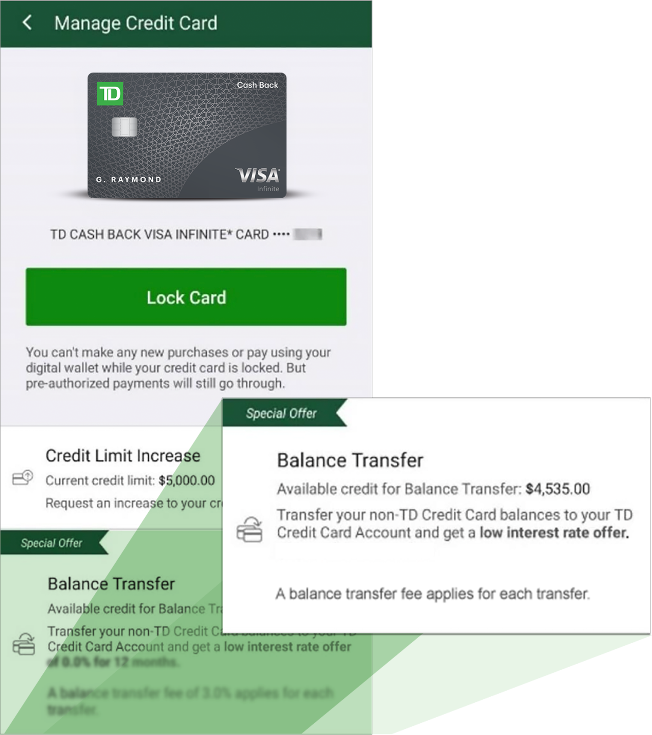 transfer negative balance from credit card td
