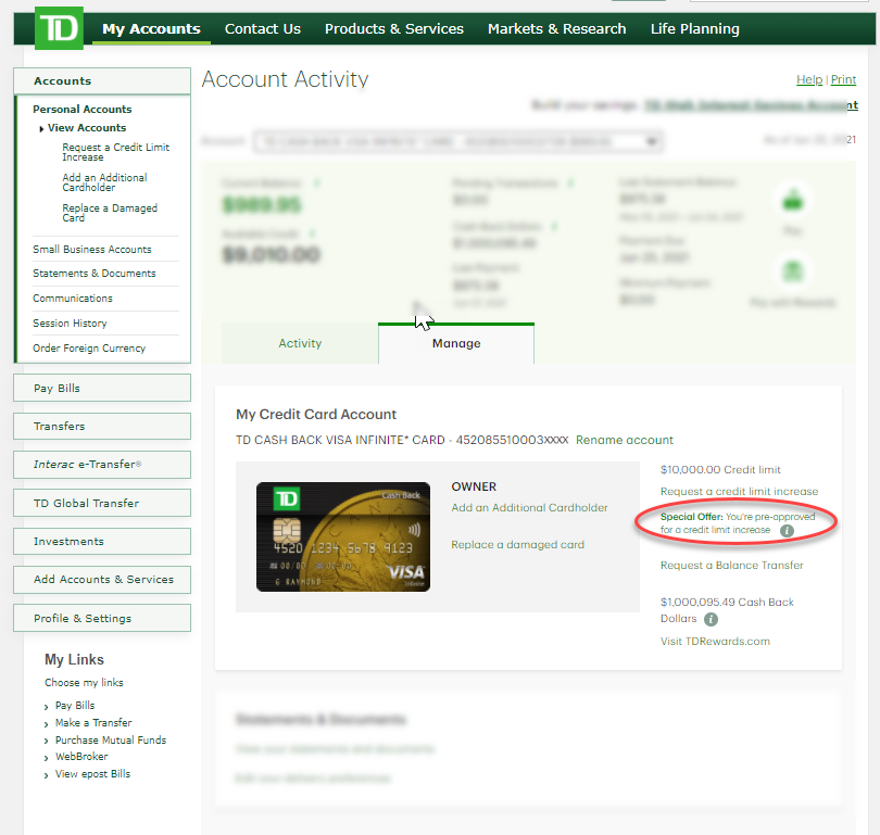 Get a special low-interest rate on balance transfers to your TD Credit Card Account. For a limited time. Conditions apply. 