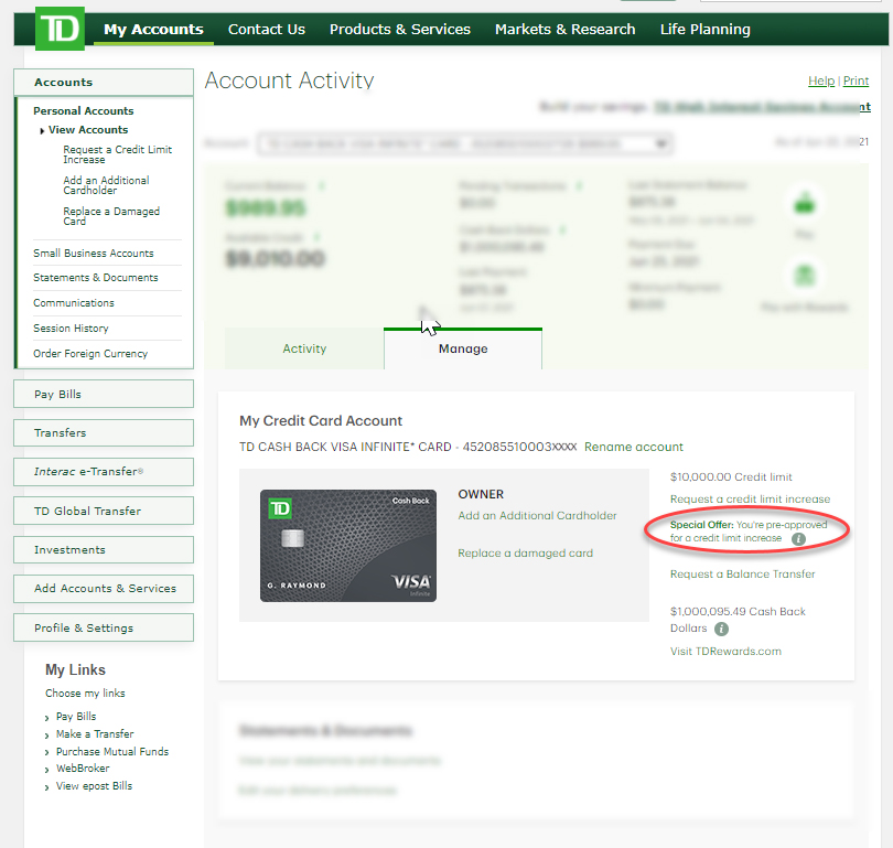 Get a special low-interest rate on balance transfers to your TD Credit Card Account. For a limited time. Conditions apply. 