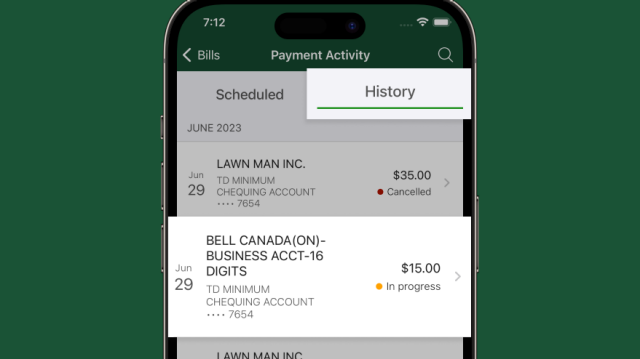 How to view or cancel a scheduled payment on the TD app