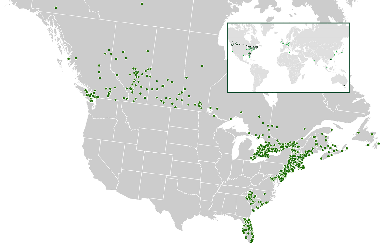 Cartes montrant les lieux de travail de la TD en Amérique du Nord