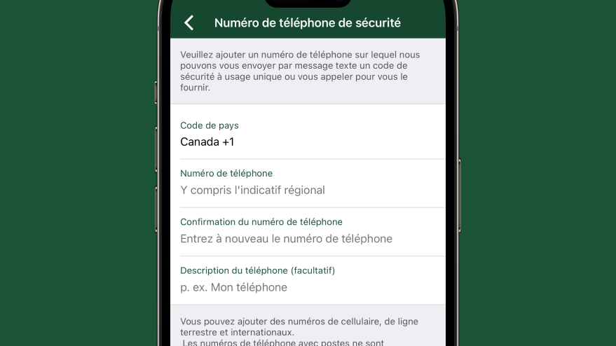 Vous pouvez ajouter jusqu'à cinq numéros de téléphone pour la vérification en deux temps.