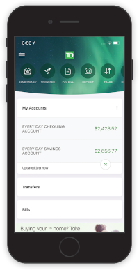 Photo - mobile phone displaying TD's mobile banking app