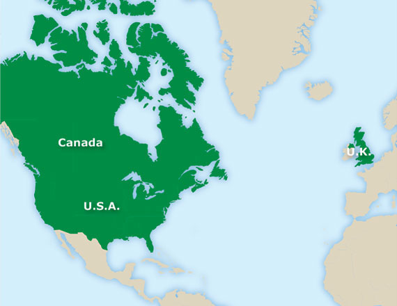 Map Uk To Usa map of Canada, U.S.A., U.K.