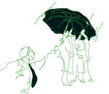 Illustration of people with an umbrella
