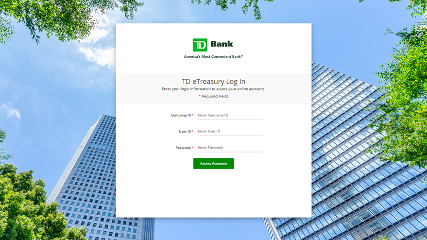 Play video of the features and benefits of the TD eTreasury online banking platform